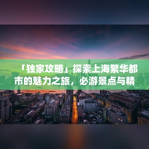 「獨家攻略」探索上海繁華都市的魅力之旅，必游景點與精選體驗