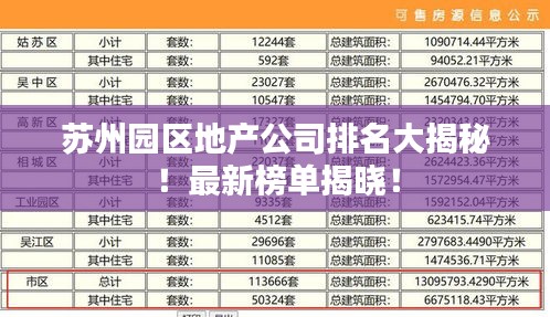 蘇州園區(qū)地產(chǎn)公司排名大揭秘！最新榜單揭曉！