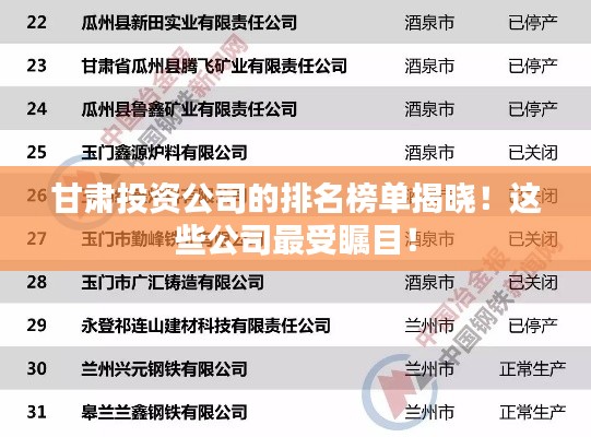 甘肅投資公司的排名榜單揭曉！這些公司最受矚目！