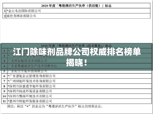 江門除味劑品牌公司權(quán)威排名榜單揭曉！
