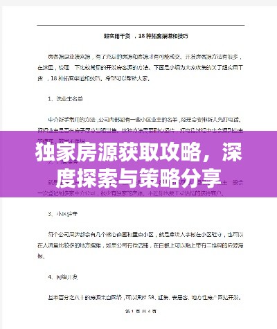 獨家房源獲取攻略，深度探索與策略分享