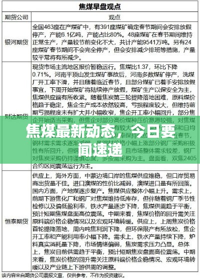 焦煤最新動態(tài)，今日要聞速遞